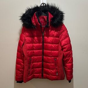 Nautica Red Jacket with Black Fur Trim